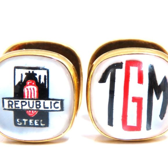 14kt gold TGM Republic steel gold cufflinks